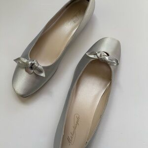 Blue Silver Ballet Flats with Bow